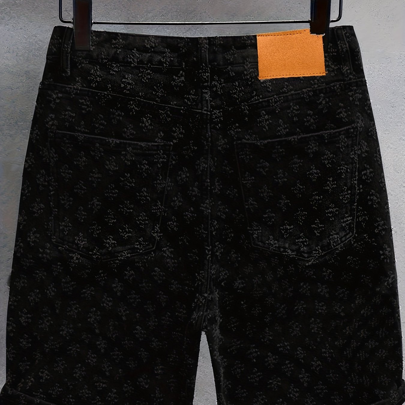 Image of Geng Yuan Black Versatile Outdoor Jacquard Denim Shorts