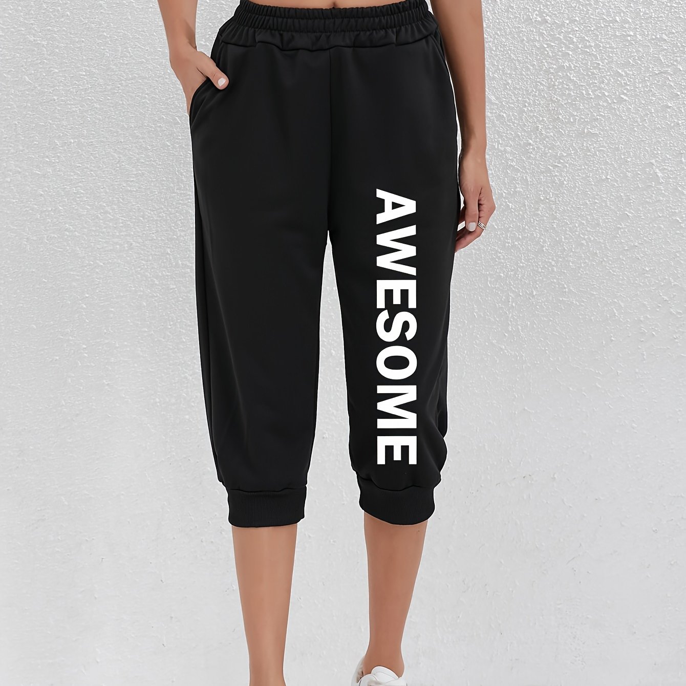 TEMU Letter Print Pants, Elastic Waist Casual Trousers, Women's Clothing