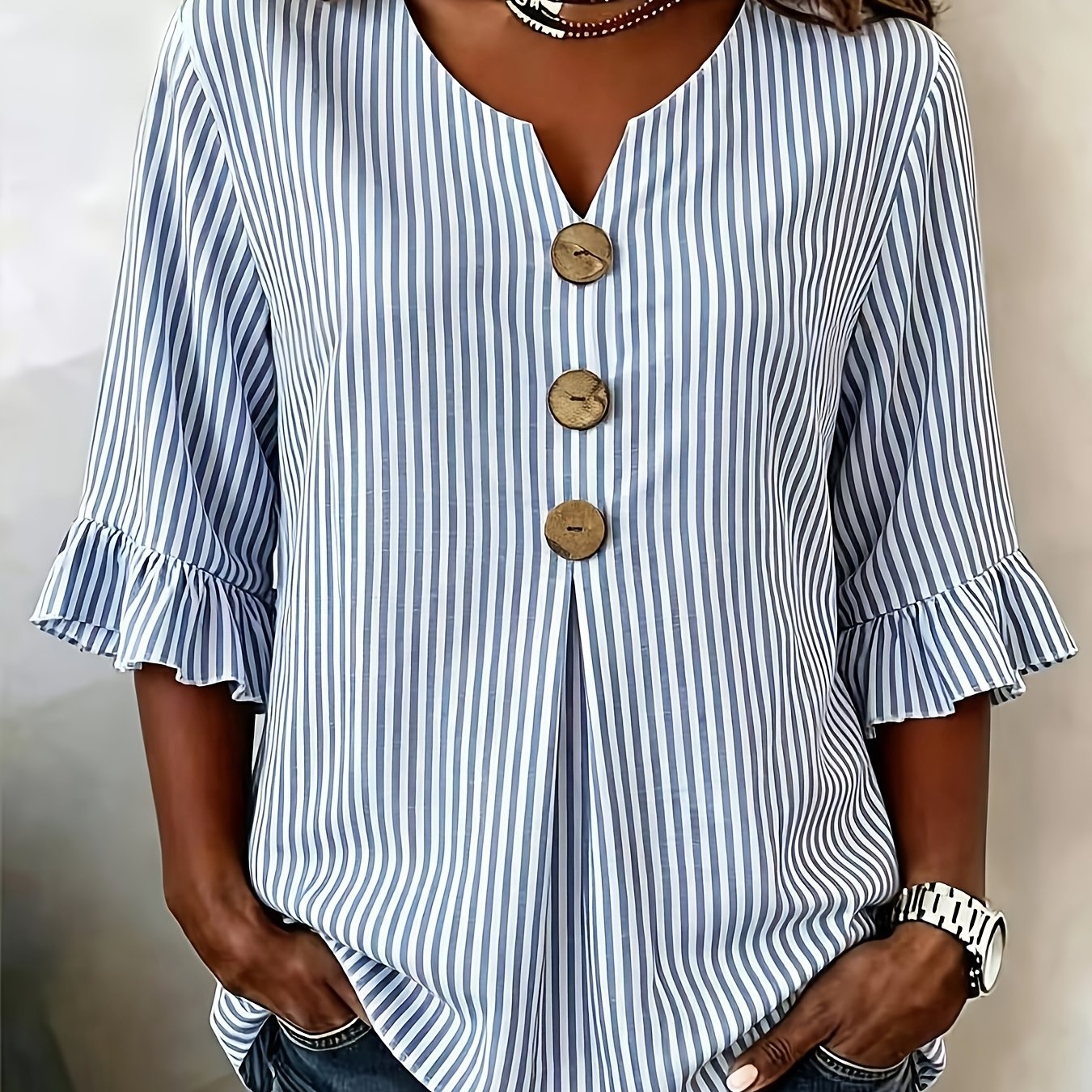 TEMU Plus Size, Plus Size Women's Vintage Casual Loose Striped Shirt