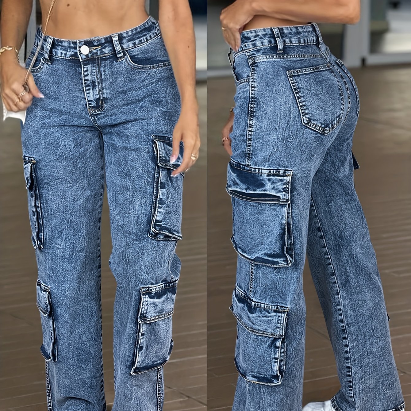 TEMU Work Pocket Straight High Waist Straight Jeans, Women's Multi- Jeans With Stretch Heavy Wash Women's Jeans And Clothing