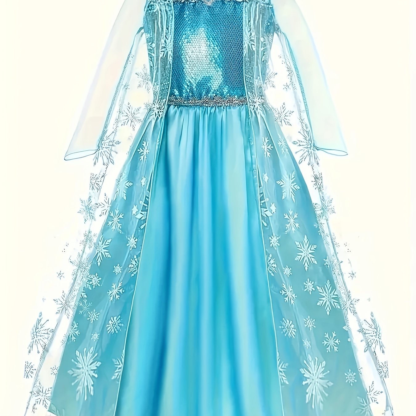 Image of Children's Halloween Carnival Holiday Party Sequin Dress With Detachable Snowflake Cape For Little Girls, Princess Dress