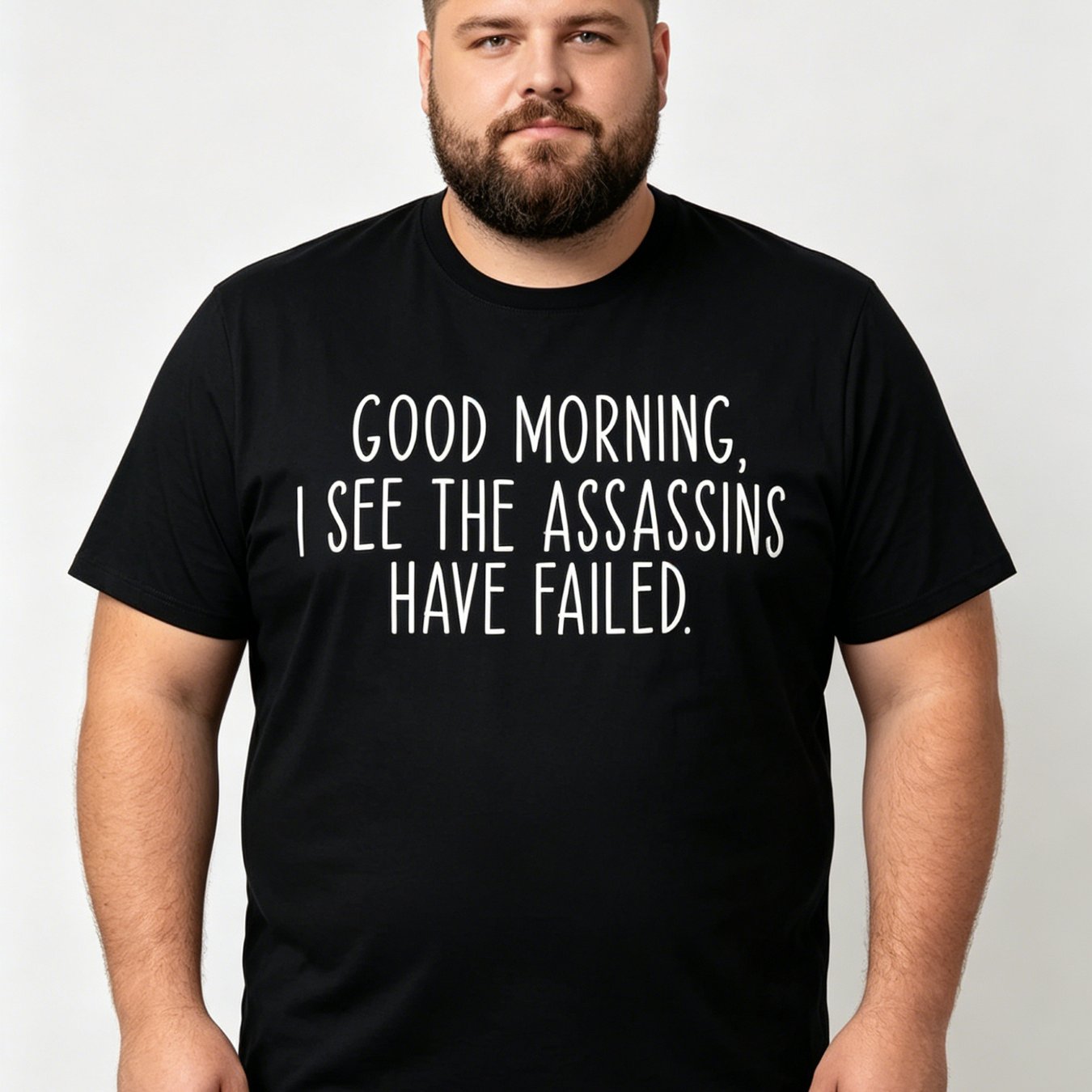 TEMU [print Design - Not Texture] Fun ", The Failed" Humorous T-shirt - Plus Size Men's Short Sleeve Black, White Text Casual Round Neck , Outdoor