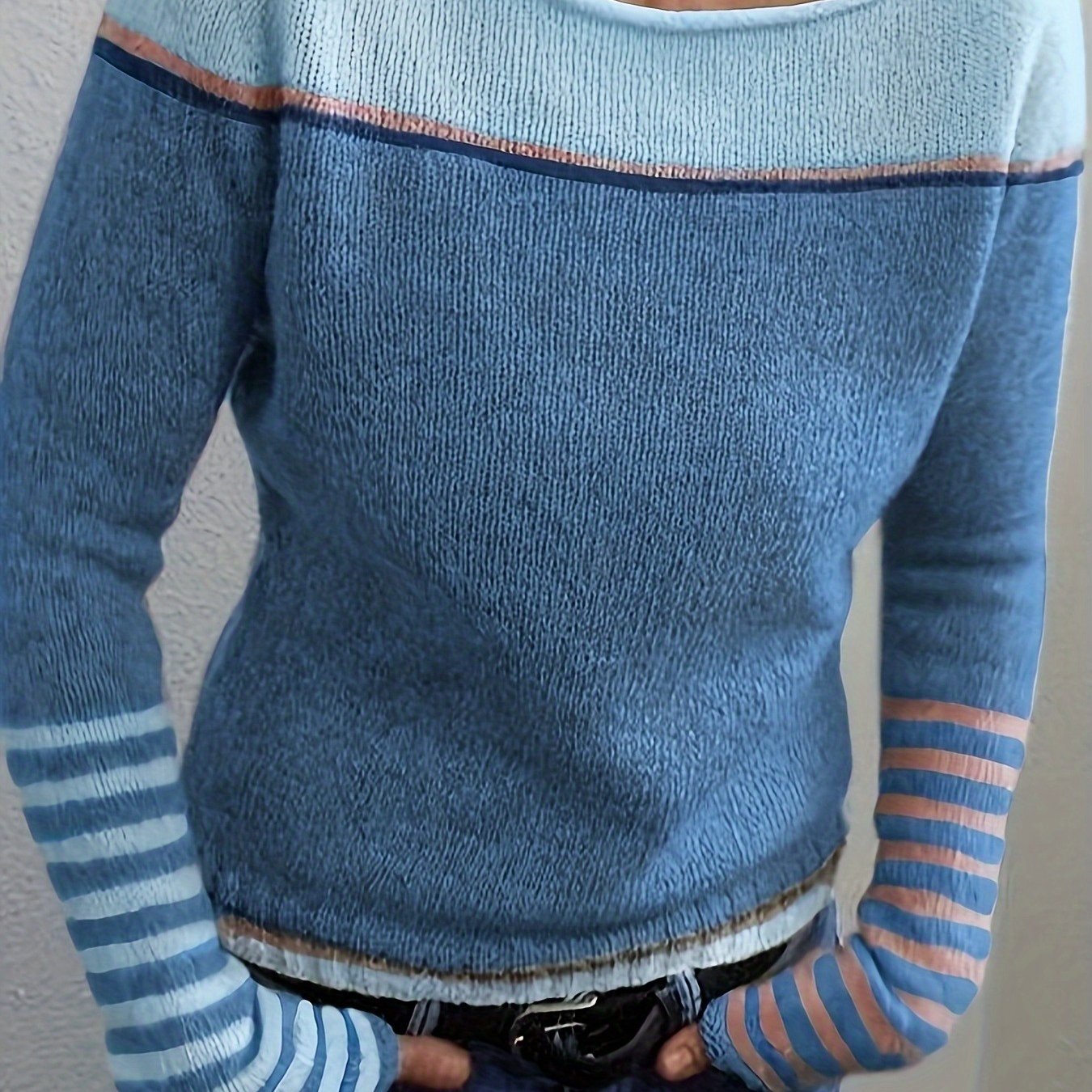 Asymmetric Color-block Fashion Long Sleeve Sweater