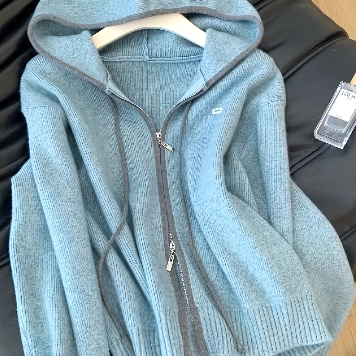 TEMU Nouveau cardigan à capuche pour femme automne/hiver, motif color-block avec double fermeture éclair, veste pull et décontractée
