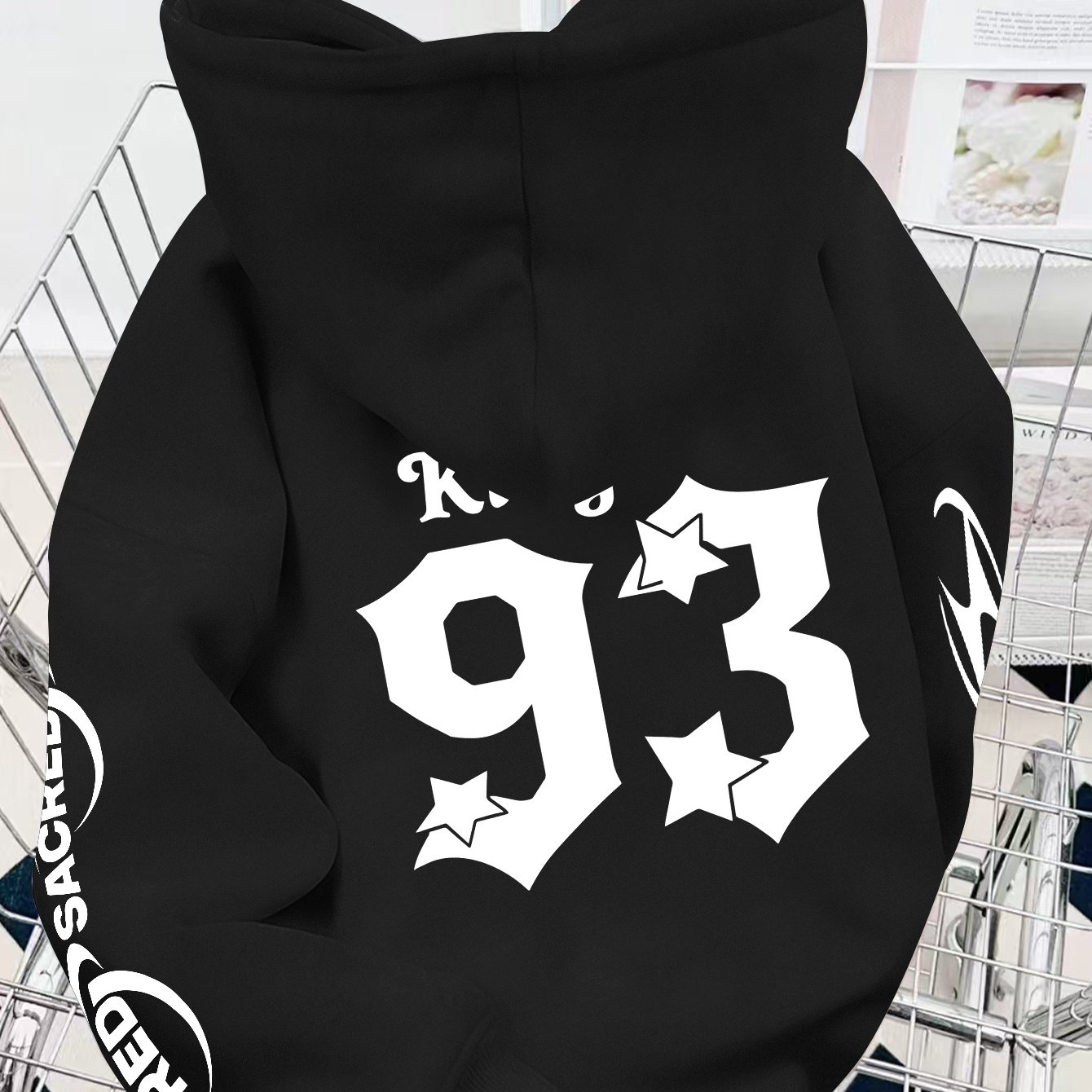 TEMU Men's Thickened Plush Hooded Sweatshirt - Loose Outer Layer Jacket With Multiple Geometric Abstract Print Patterns, Suitable For Autumn And