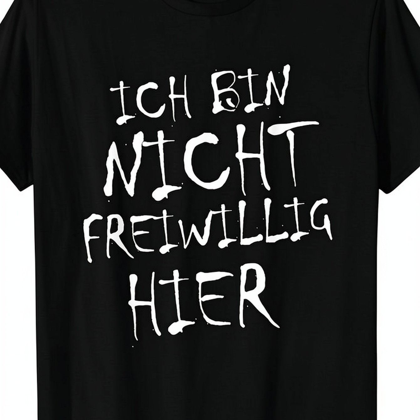 Image of Plus Size - T-shirt With German Text 'i Am Not Here Voluntarily Sarcasm Discussion', Black