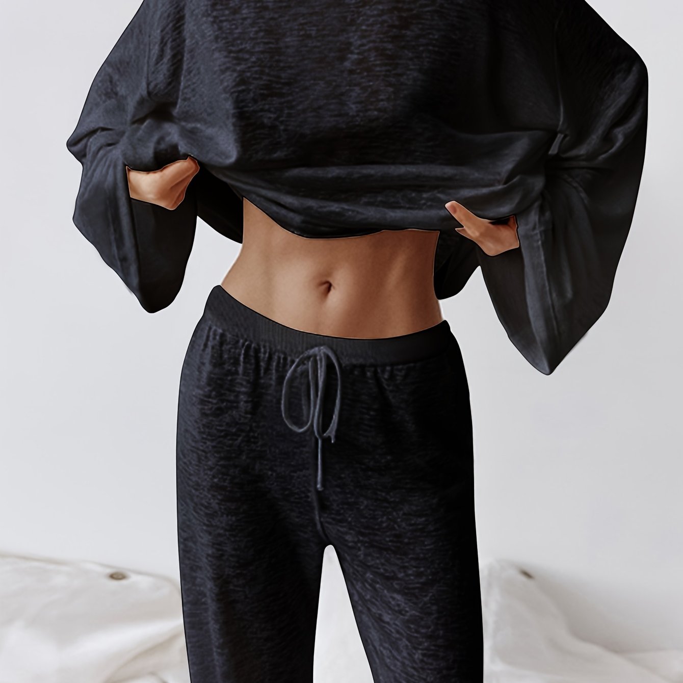 Image of Sexy Fashion Round Neck Long Sleeve Long Pants Women's Loungewear Set