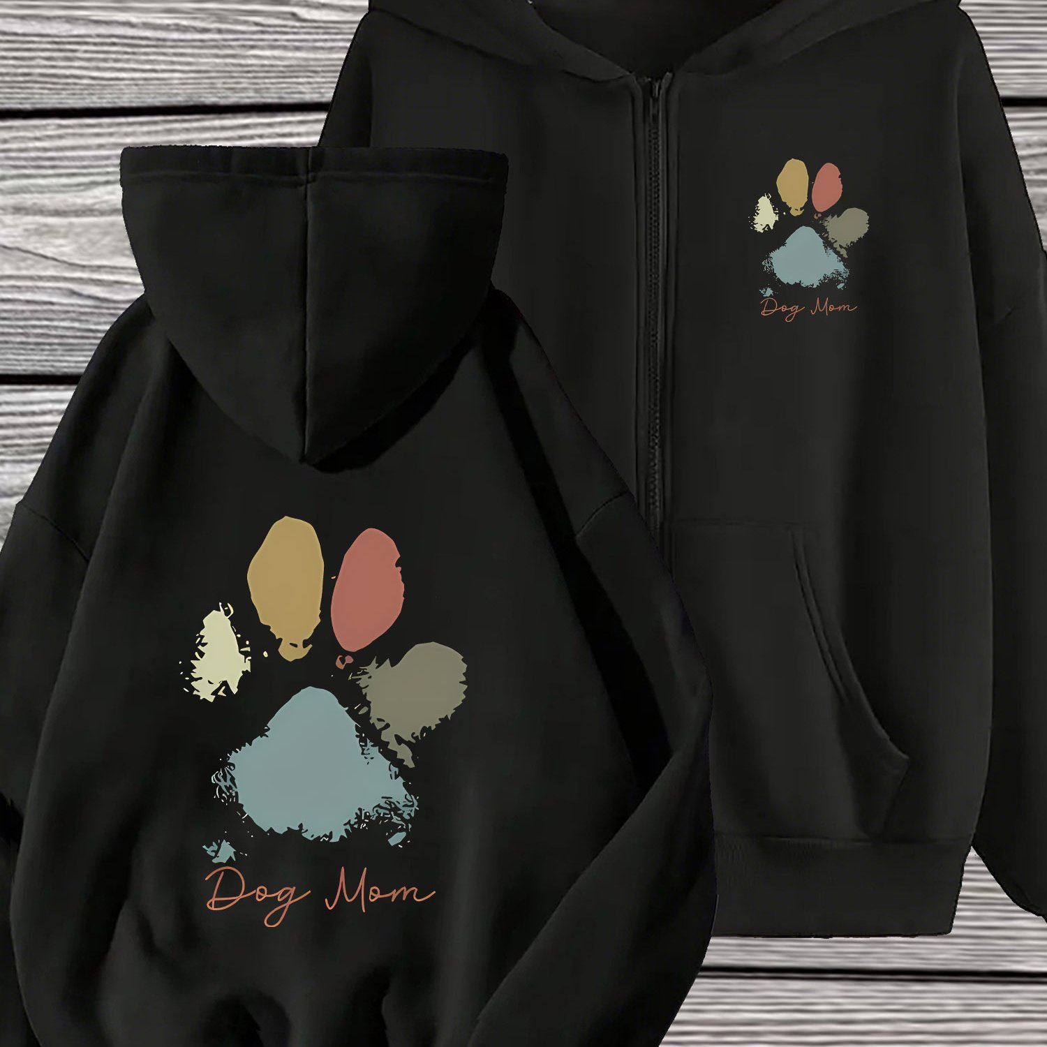 TEMU Veste à capuche zippée intégrale pour femme - Tendance, , avec lettres artistiques et géométriques d' de pattes, sweat-shirt zippé à manches