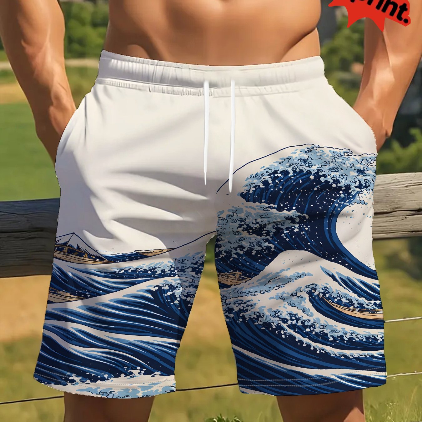 TEMU Printed Design â Not Textured/embroidery/sequins/flat Print, No Accessories/white With Sheerness, Men's Plus Size Printed Summer Casual Beach