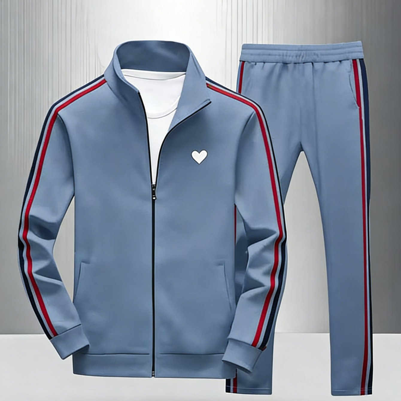 Men's Polyester Athletic Outfit Featuring A Collar, Zippered Cardigan, And Trousers, Workout Attire
