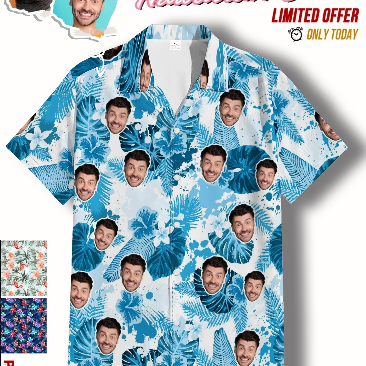 TEMU Custom Ersonalized Photo Hawaiian Shirt Face Holiday Tropical Pattern Shirt For Men Women Birthday Bachelor Party Gift Summer Gift