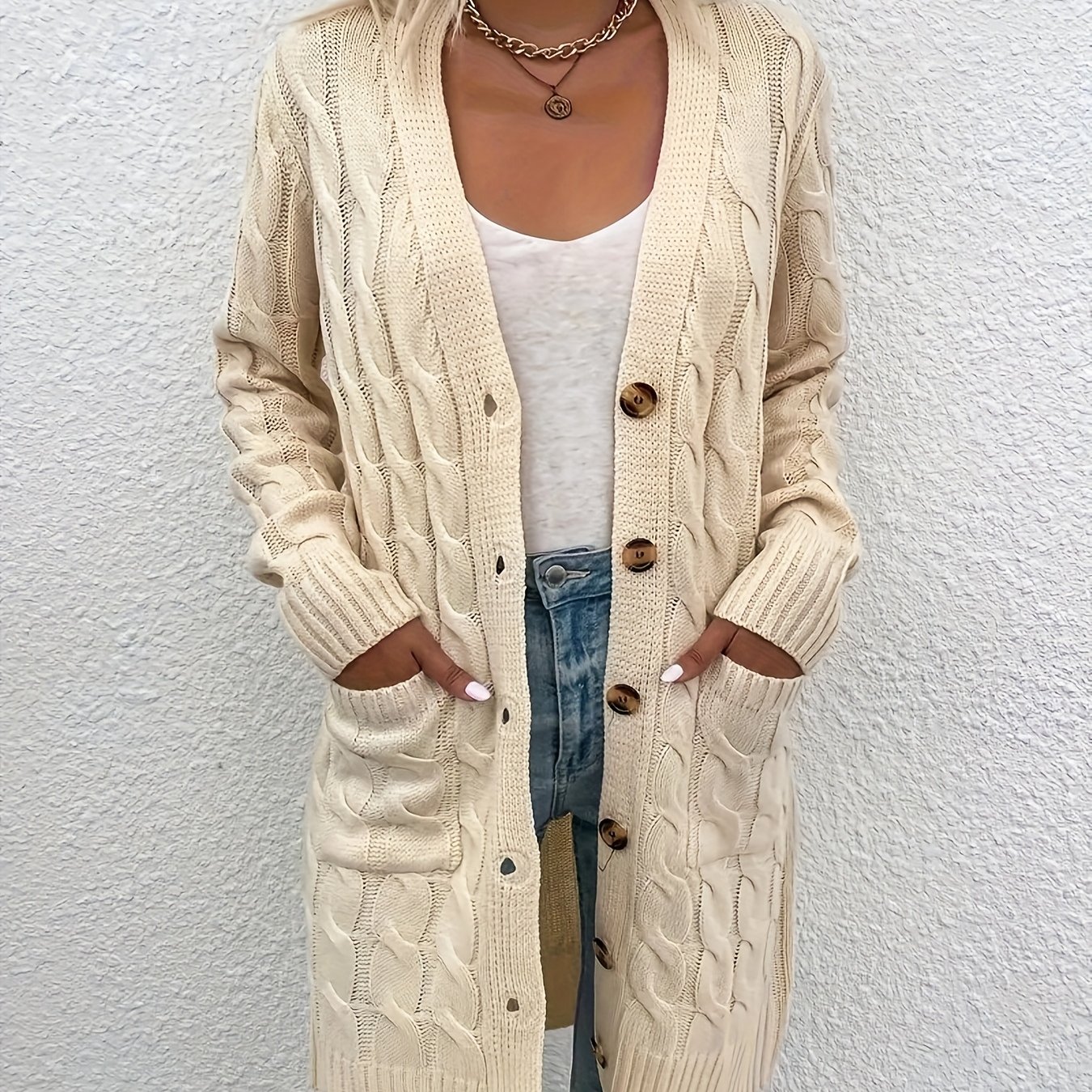 TEMU Women's Long Nylon Cardigan - Fashionable Autumn And Winter Comfortable Soft Warm Sweater