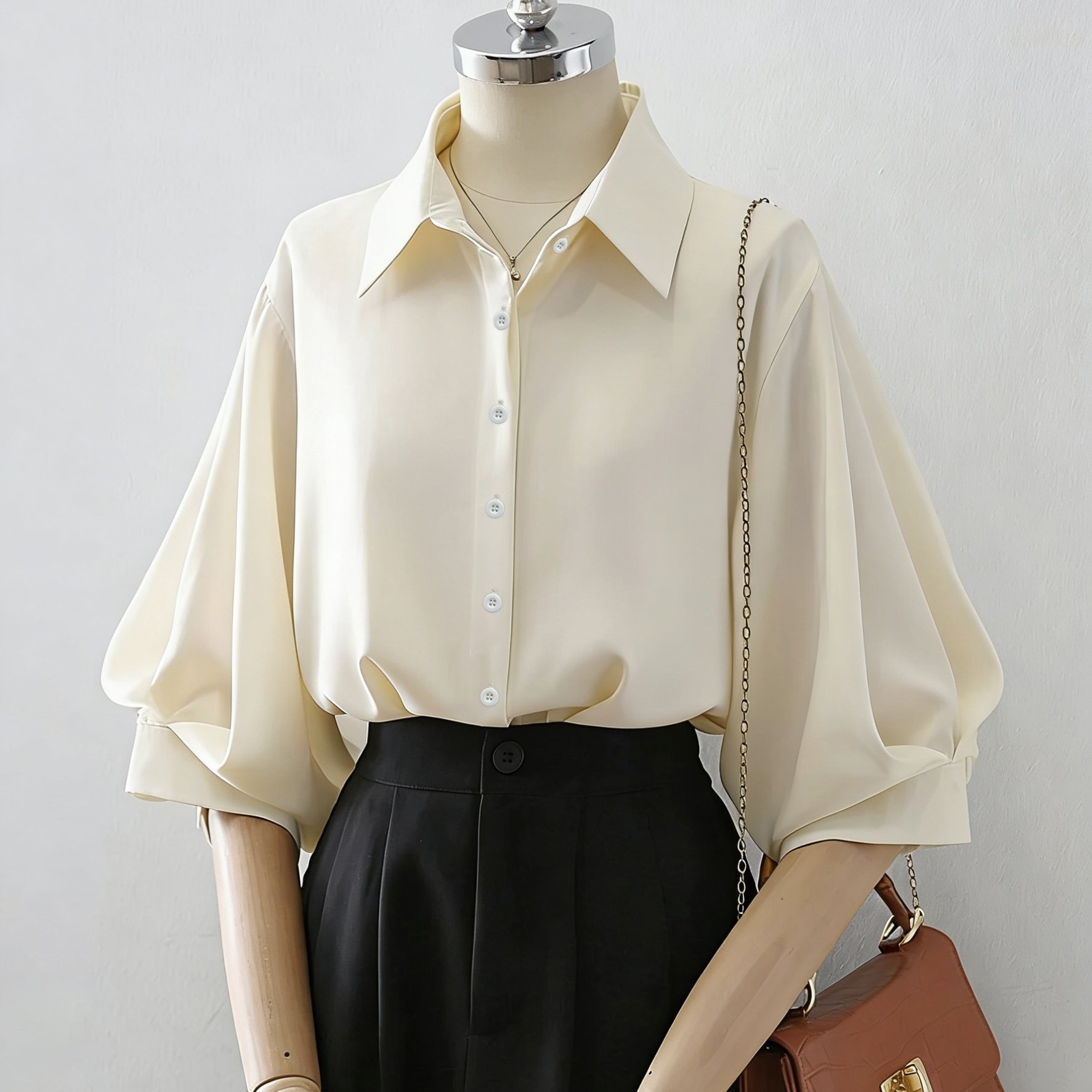 TEMU Summer Lazy Loose Lantern Sleeve White Shirt Women's Cool Light Luxury Ol Versatile Short Sleeve White Blouse