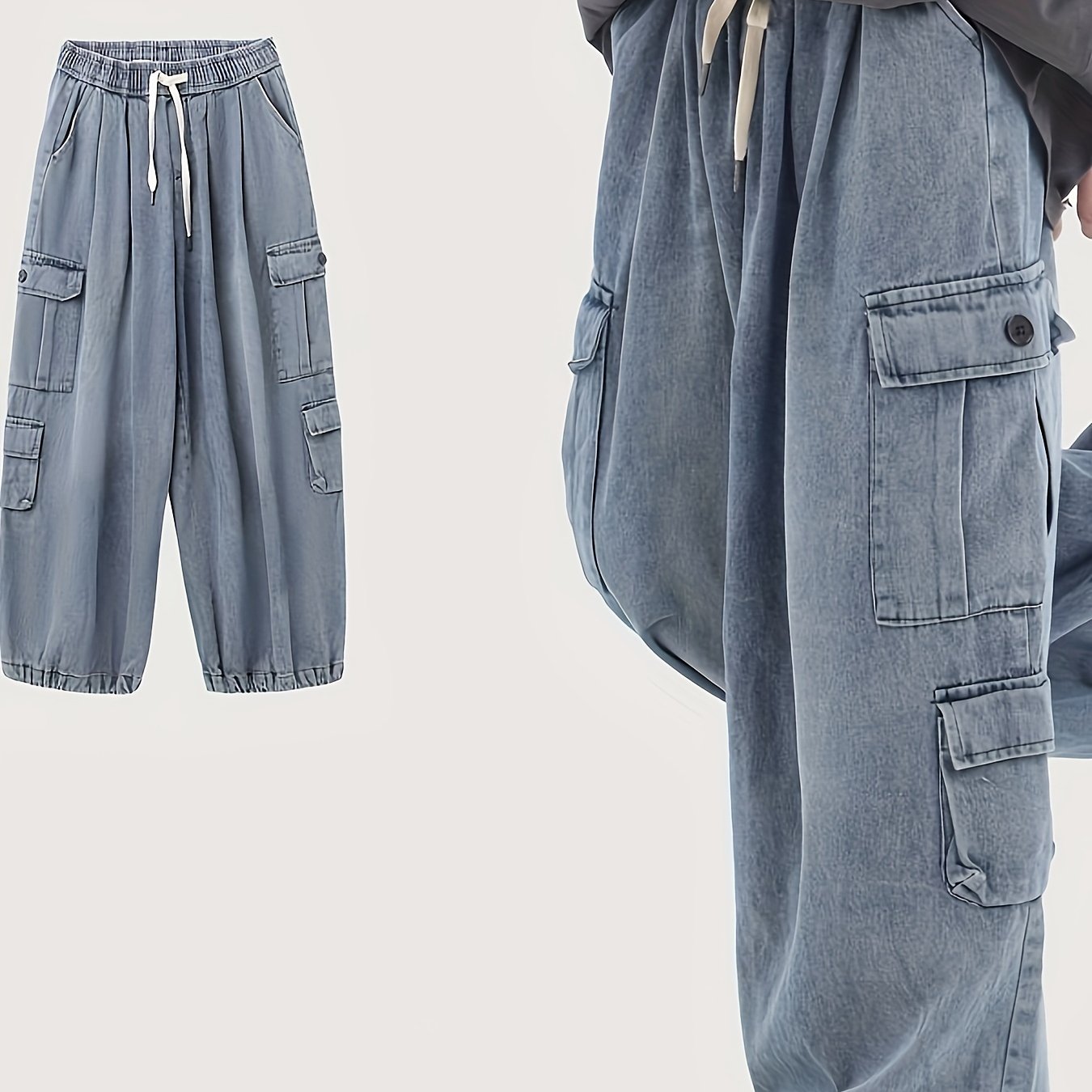 TEMU 新秋冬の立体パッチポケットジーンズ、ルーズワイドレッグパンツ