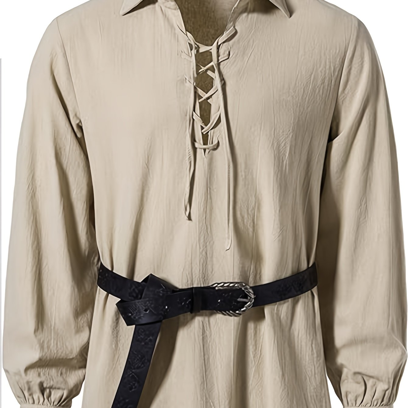 TEMU Camisa de solapa de larga para hombre de moda , diseño de correa cruzada en el pecho para hombre, camisa de actuación medieval para hombre,