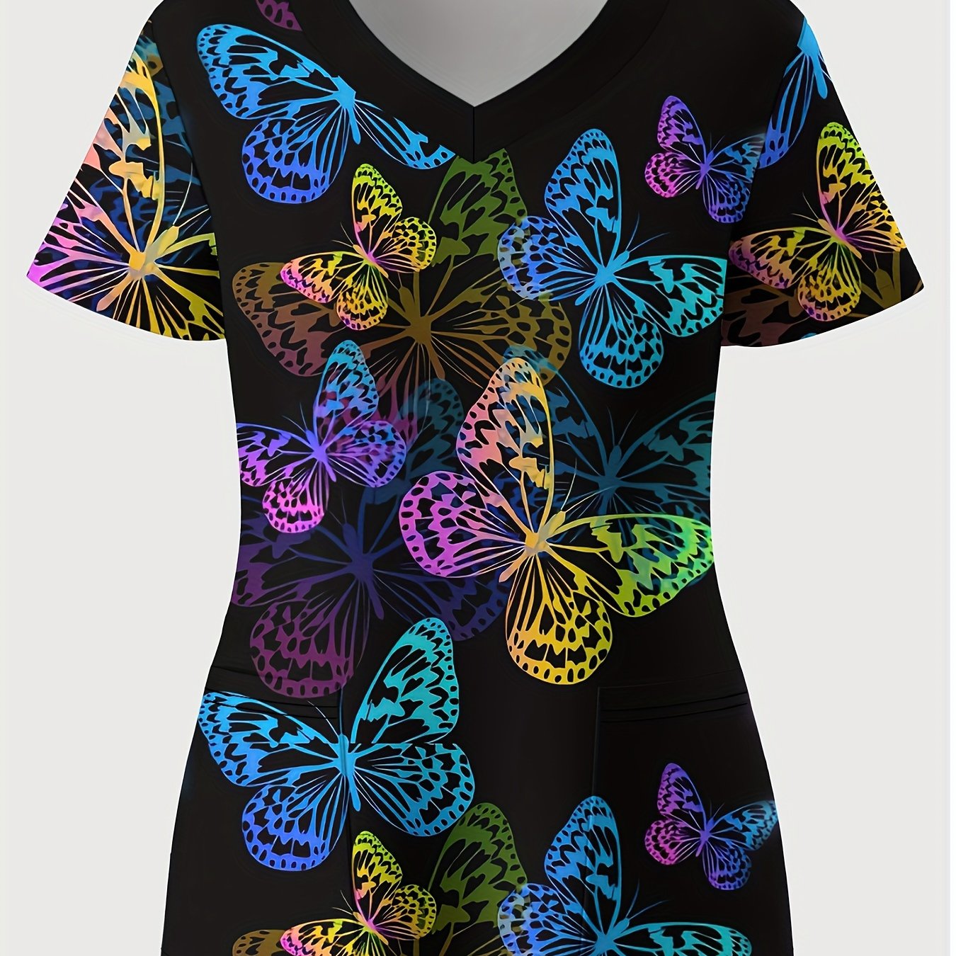 TEMU Plus Size, New European And Plus-size Women's Workwear, Element Fashion Print V-neck Pullover Top, Simple And Elegant, Flattering Figure