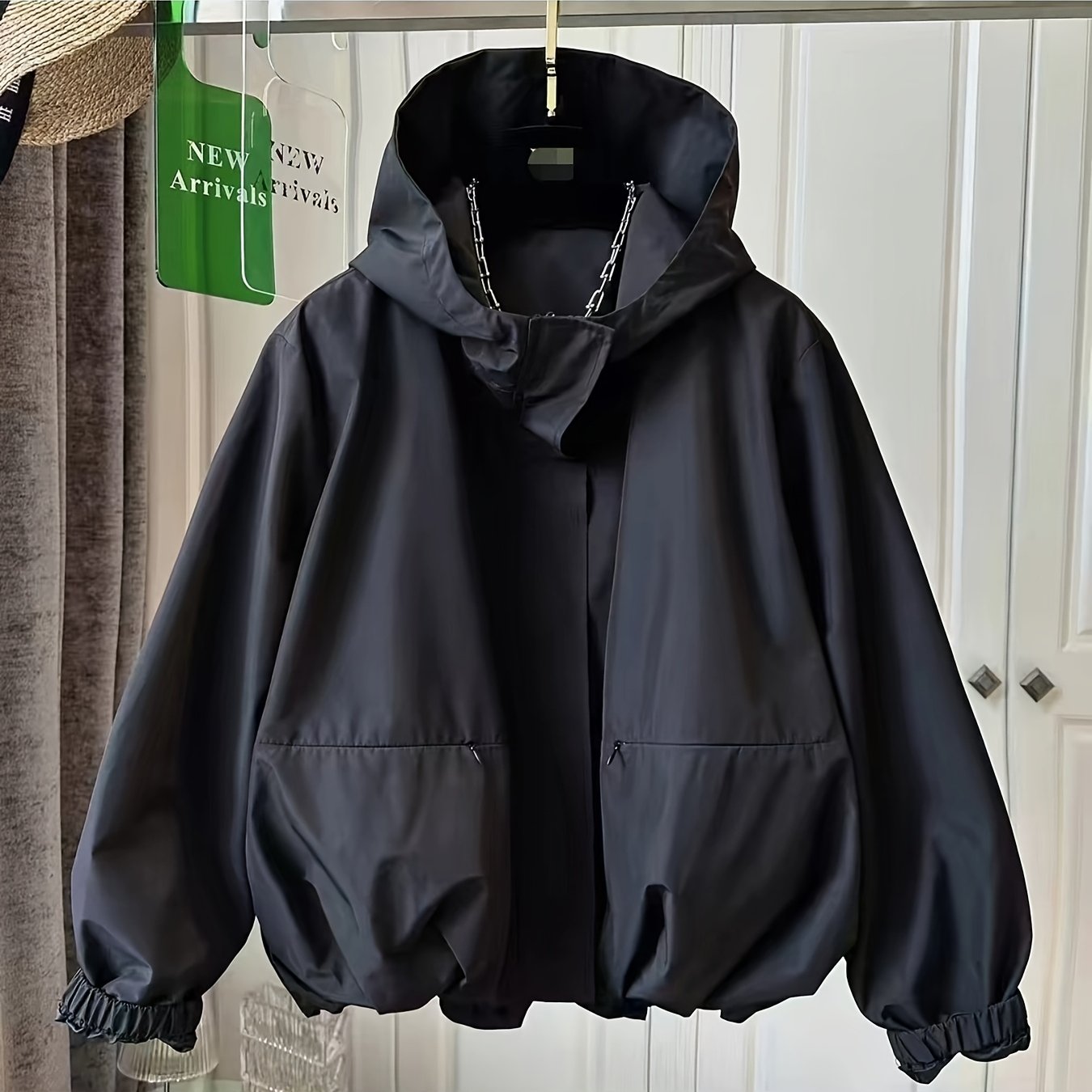 TEMU Solid Color Hooded Utility Short Jacket Women's 2026 Spring Autumn New Petite Premium Casual Loose British Style Top