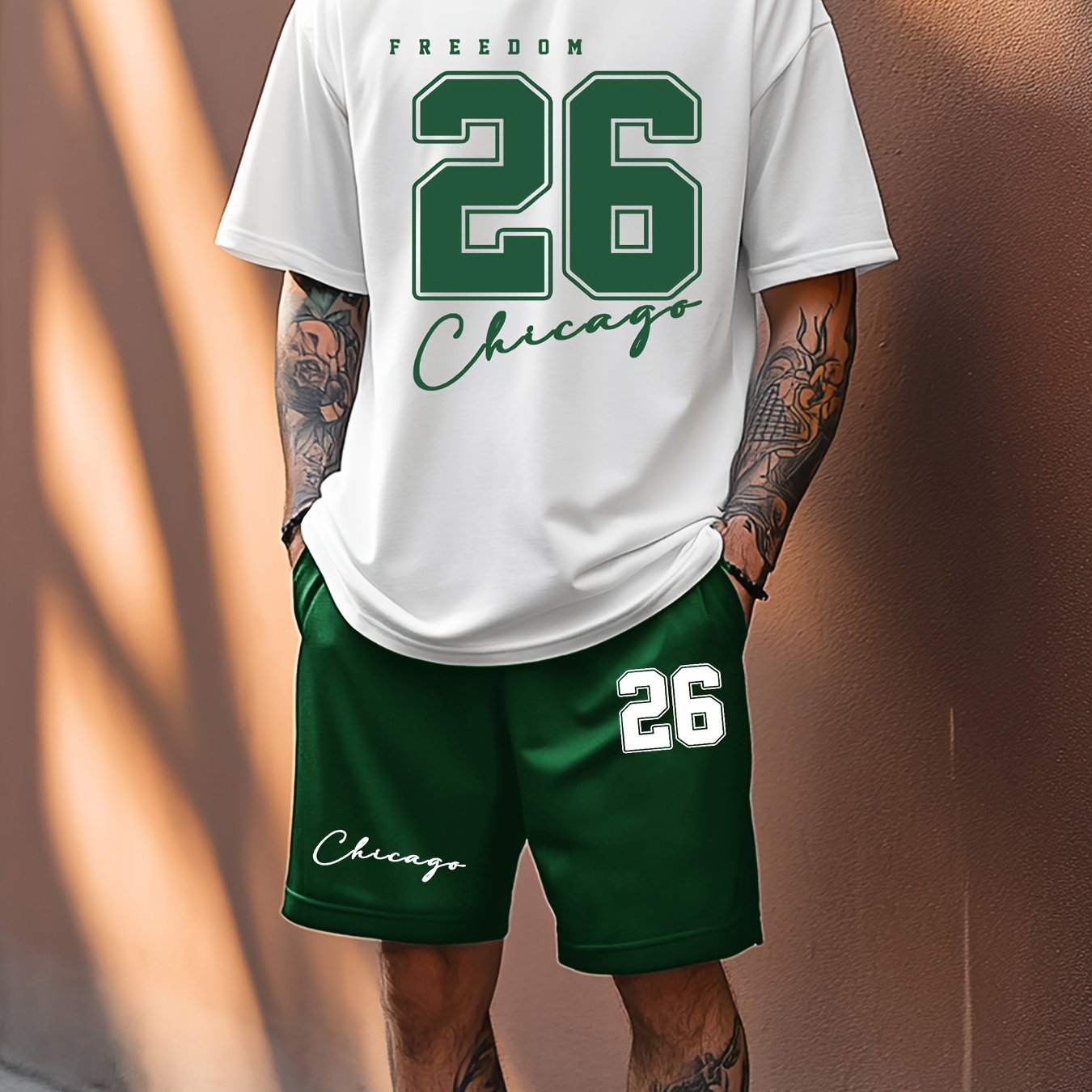 TEMU Men's Casual Sport Print T-shirt Set