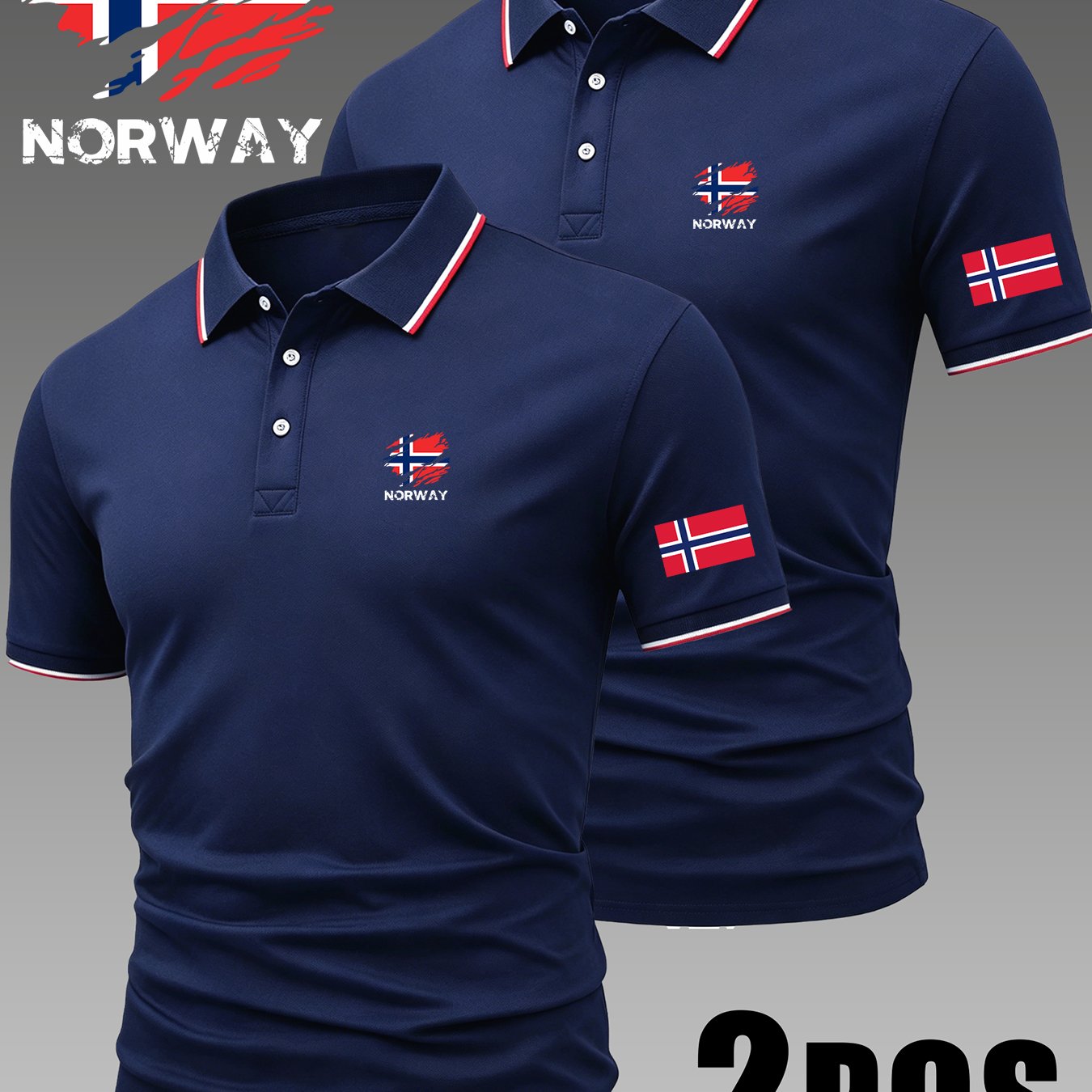 TEMU 2pcs Norway Pattern Plus Size Men's Outdoor Golf, Equestrian Casual Collar Short Sleeve, Mature Men's Business Casual , Breathable And
