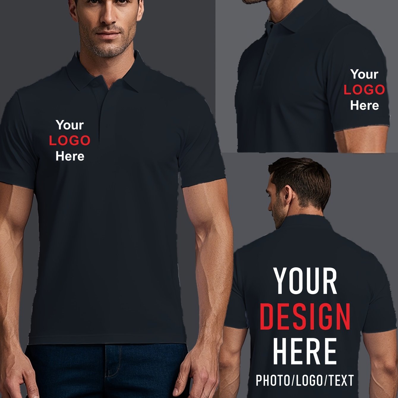 TEMU Custom Men's Casual Lapel Short Sleeve Shirt, Right Chest And Cuff Customizable Photo Logo Pattern, Breathable Comfortable Summer