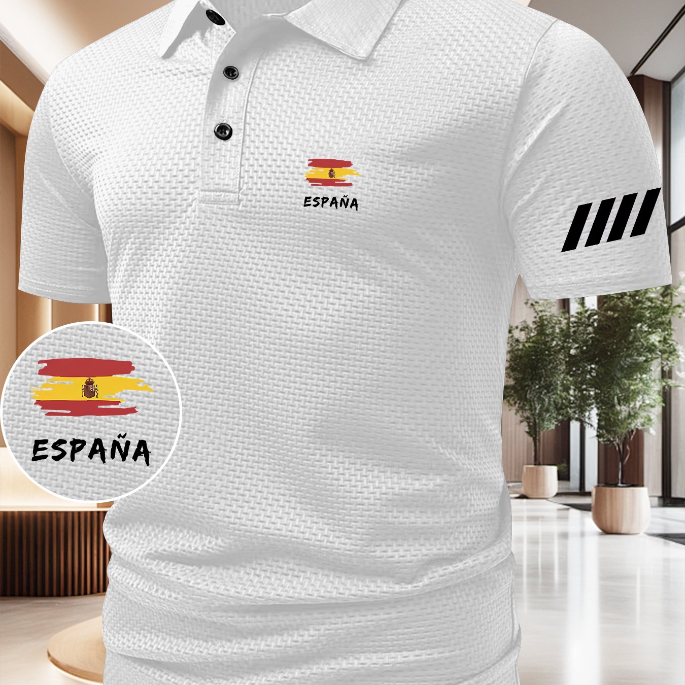 TEMU Polo Casual para Hombre, de Española, Manga Corta con Cuello Polo, Tejido Elástico y , Polo Versátil para Negocios y Uso Diario