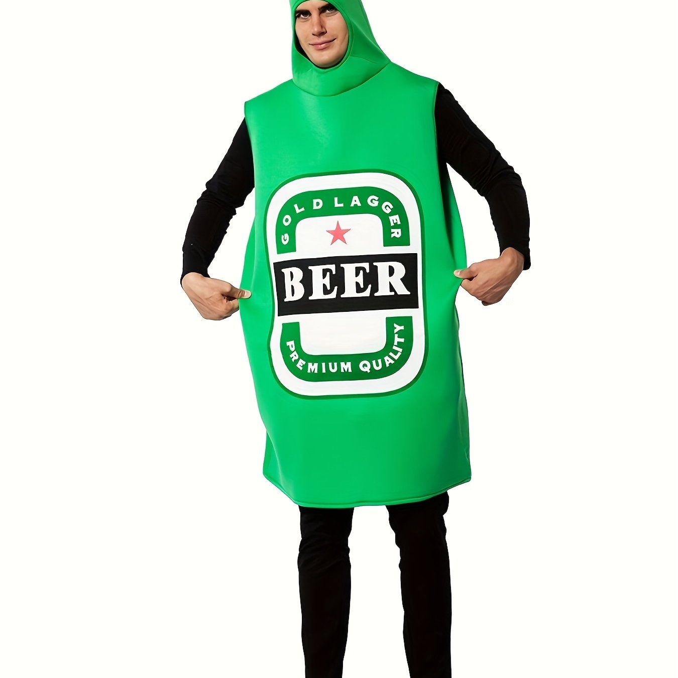 Image of Men's Holiday Costume, Halloween Beer Role-play Costume, Adult Apparel, Party Performance Outfit, Costume Long Sleeve Hooded Loose Fit Casual Pockets