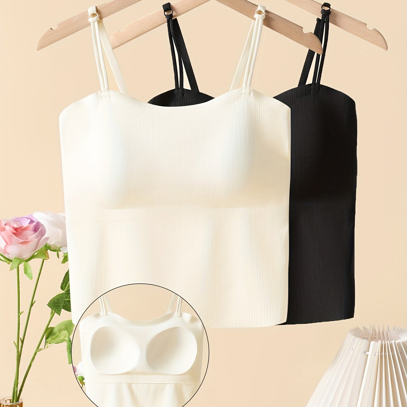 E-shop Packung 2 Stück! Damen Trägerweste für Frühling und Sommer mit Brustpolstern - Verstellbare und fixierte Cup Unterwäsche - Nahtloses und