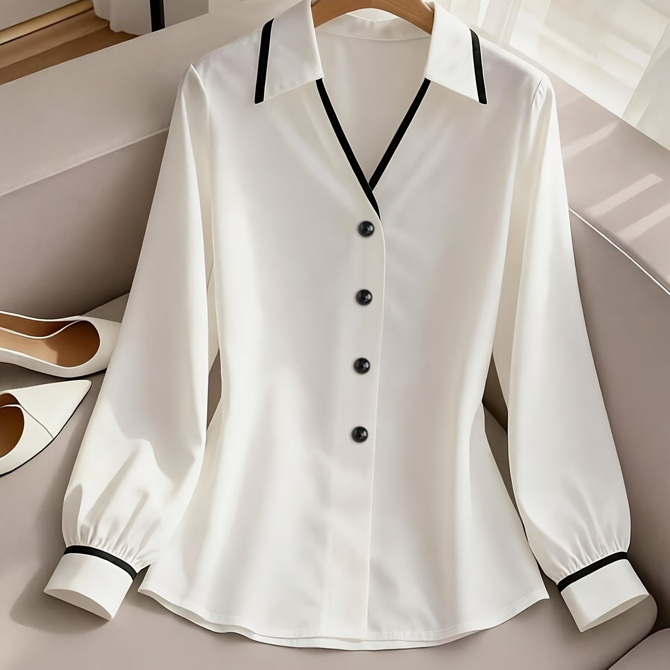 TEMU Women's Casual Color-block Shirt, Simple And Casual, Elegant Outdoor Top, Women's Blouse, Elegant Shirt, Women's Shirt