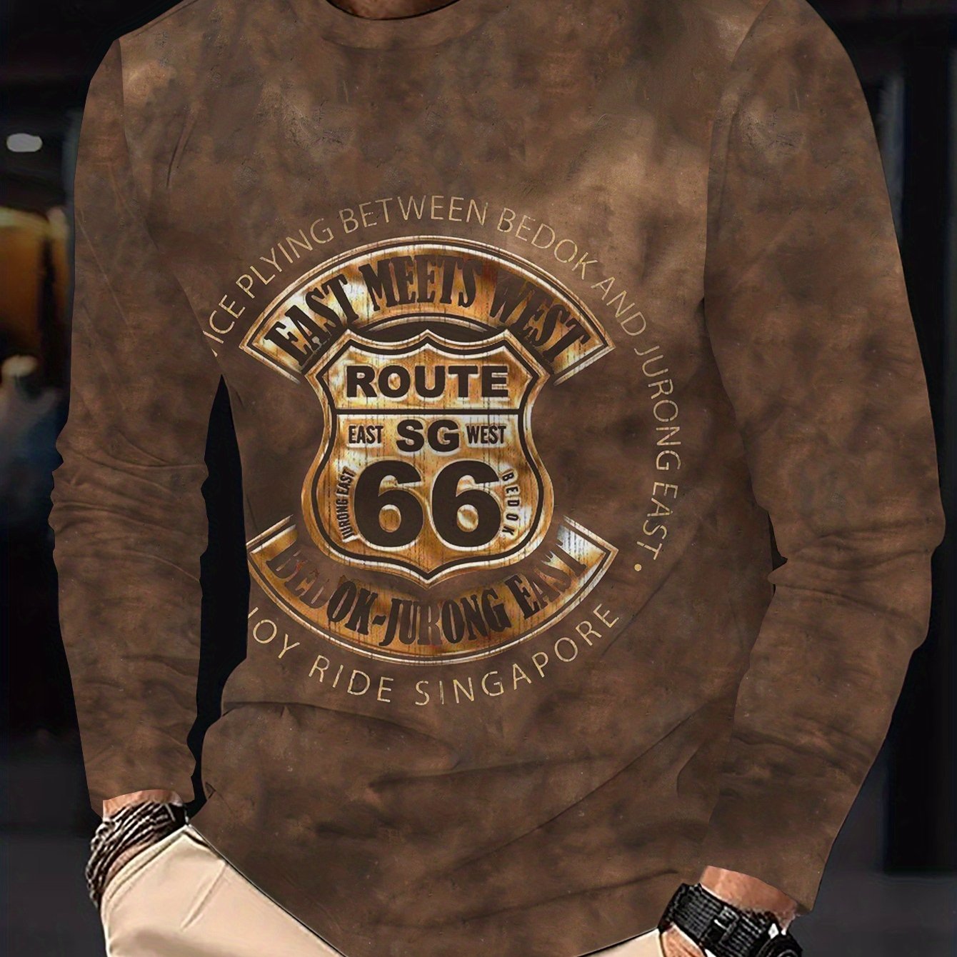 Men's Casual Long Sleeve T-shirt With 3d Geometric Print - Polyester, Machine Washable, Round Neck - Perfect For Fall/winter