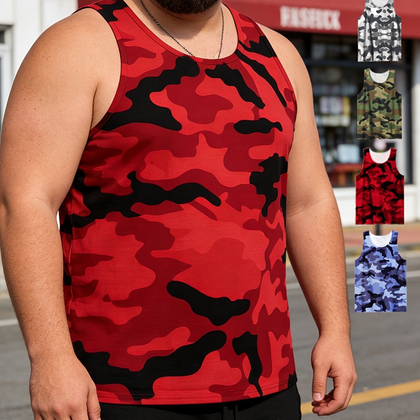 Image of 4pcs Men's Plus Size Camouflage Vests, 4-pc Fashion Fitness Print Vests, Athletic Casual Vests