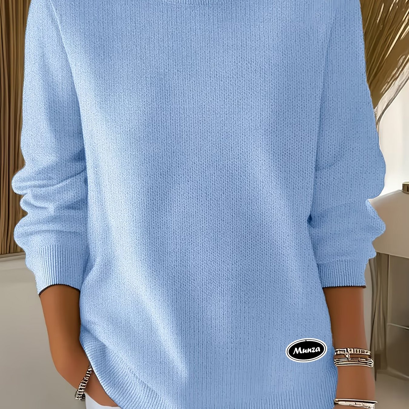 TEMU Women's Casual Sweater - Long Sleeve Loose Crew Neck Pullover, Slightly Stretchy Comfortable Top, Durable Fabric, Fashionable Knitwear, Soft
