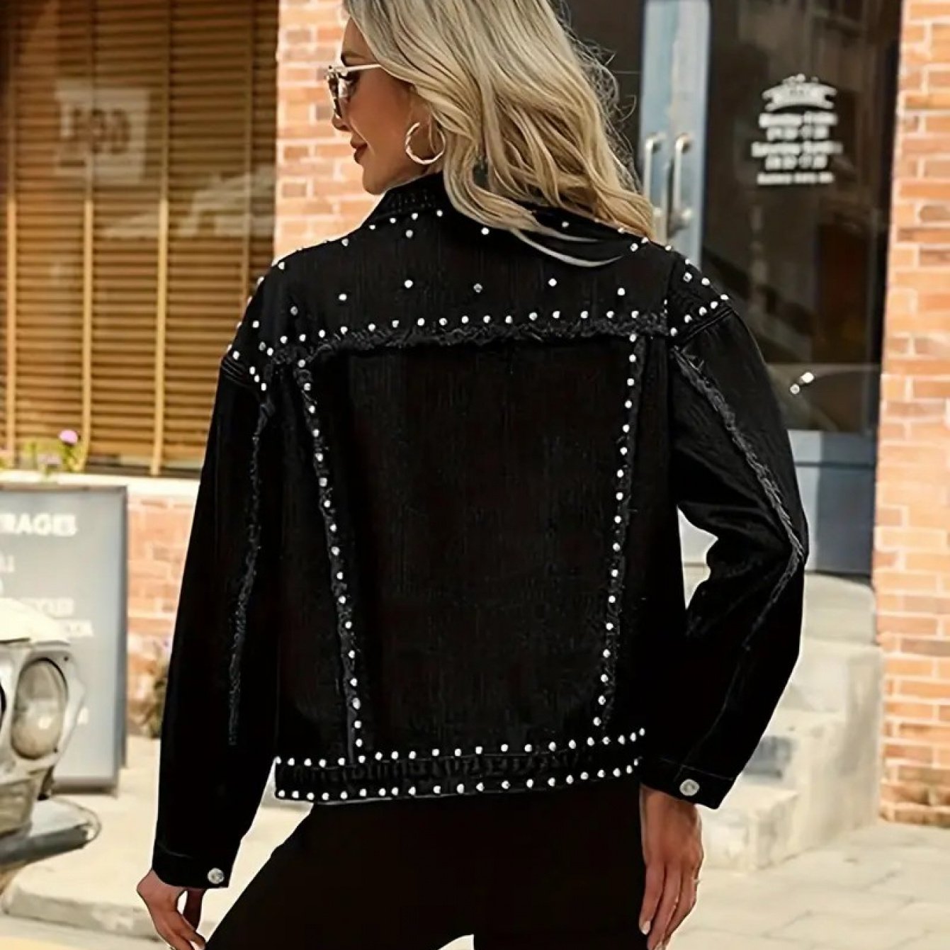 Image of Hme.black Vintage Rhinestone Cropped Denim Jacket, All Over Crystal Embellished Edge Coat, High Waist Slim Fit, Versatile Outerwear For Spring Autumn Street Hot Outfits