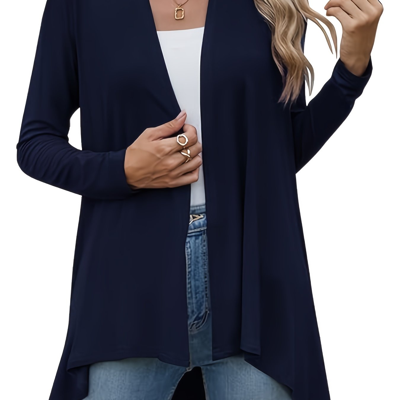 TEMU Elegant Solid Color Women's Front Open Cardigan With Long Sleeves And Lightweight Drape