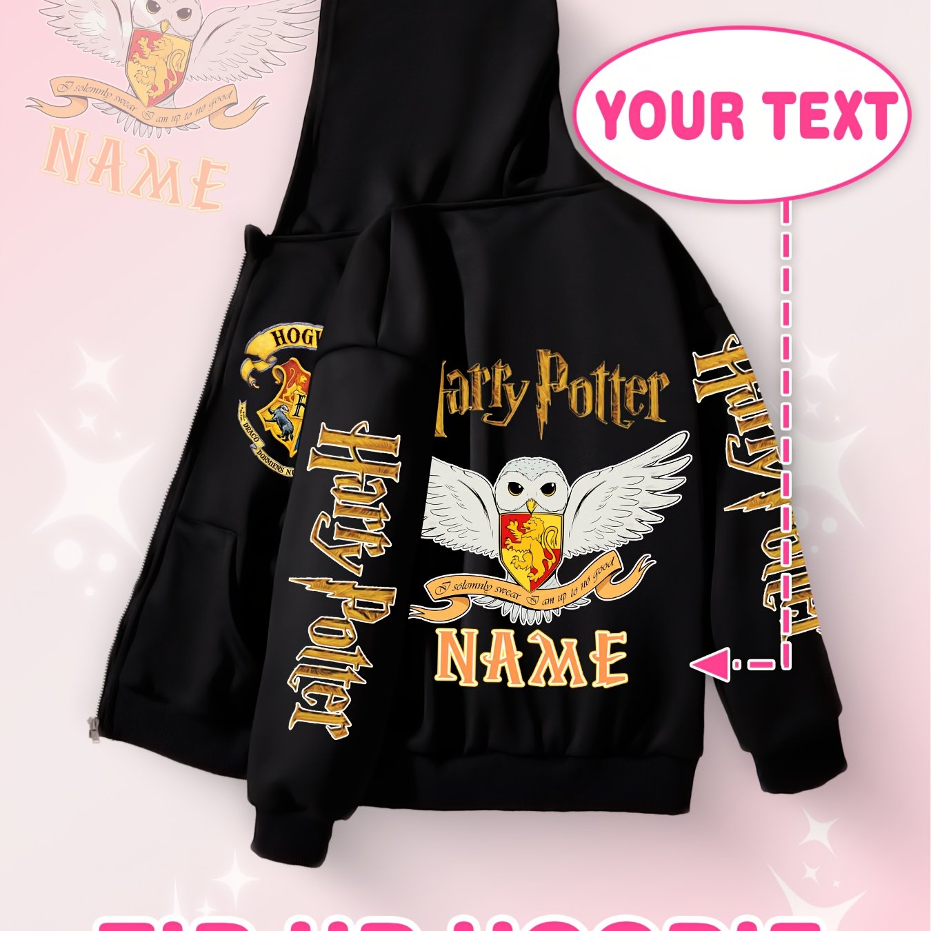 Image of Harry Potter Snow Swan, Personalized Custom-printed Zippered Hooded Pullover For Girls And Boys, Suitable For Birthdays, Halloween, And Back-to-school Occasions