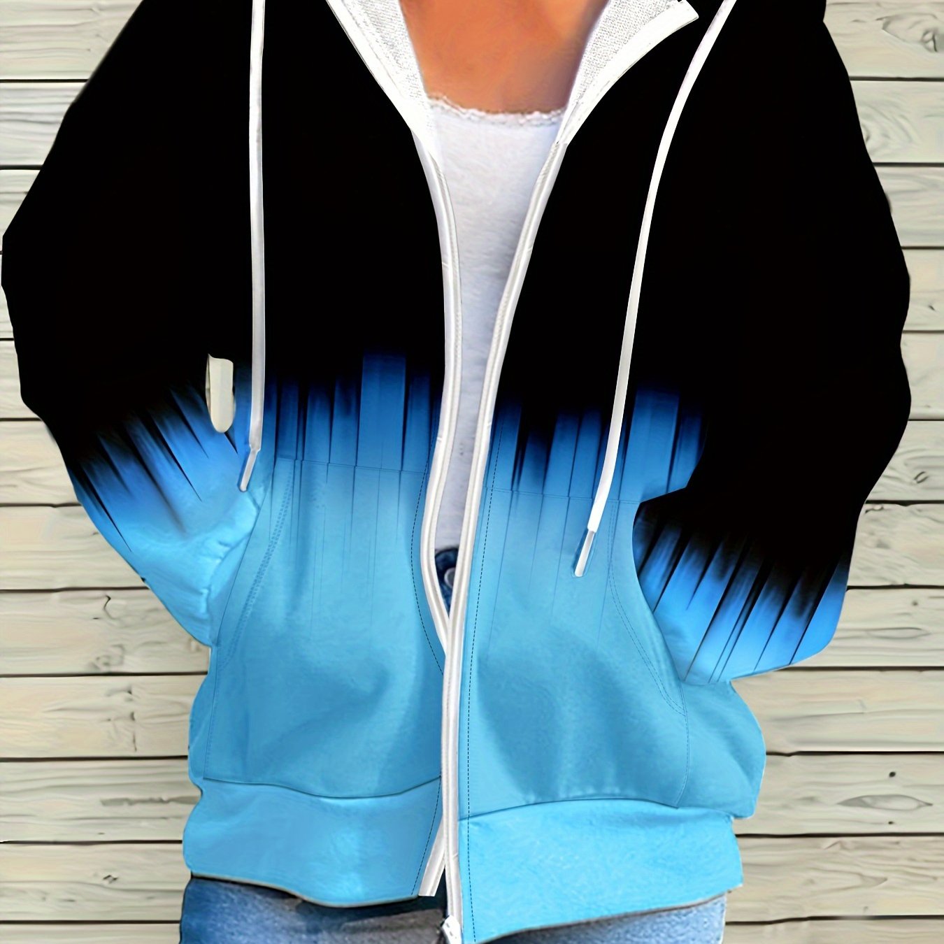 Image of Plus Size - Plus Size - Trendy Long-sleeve Women's Shirt, Casual Hoodie With A Gradient Print, Perfect For Autumn Fashion
