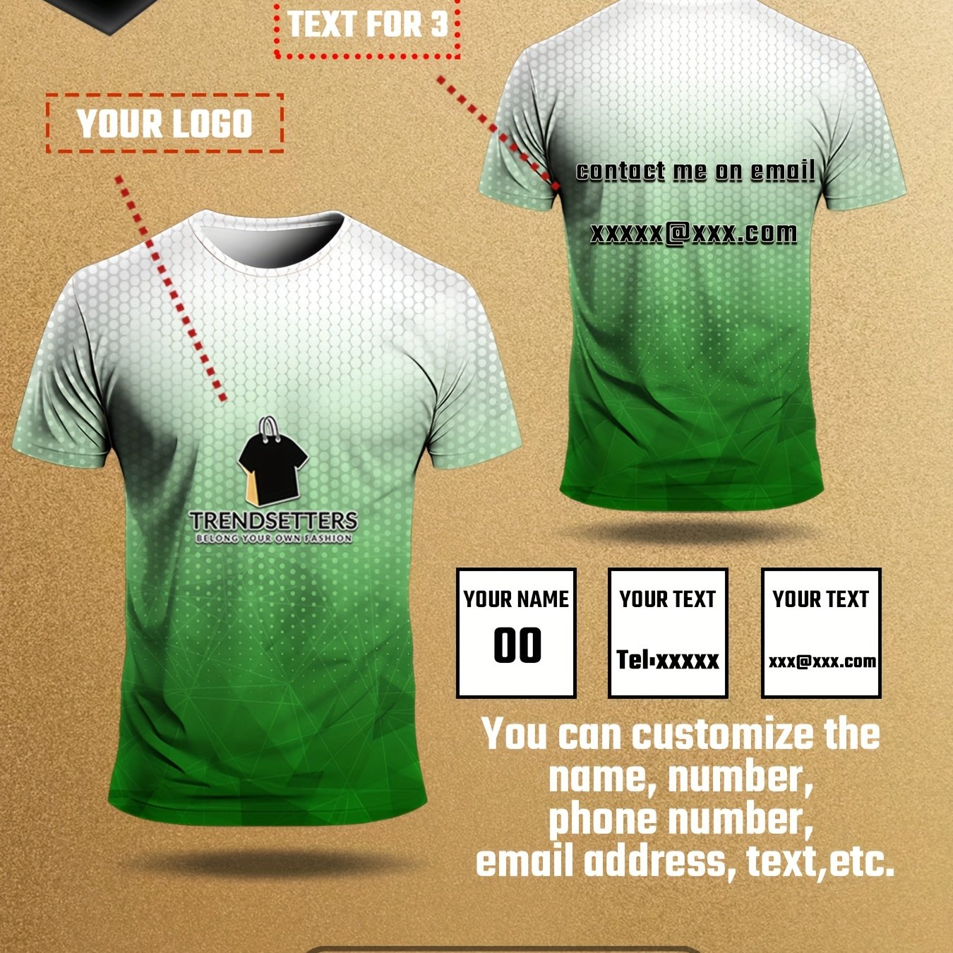 TEMU T-shirt personalizzata sfumata, aggiungi foto, e informazioni di contatto. Fibra di poliestere traspirante ad asciugatura rapida, adatta per ,