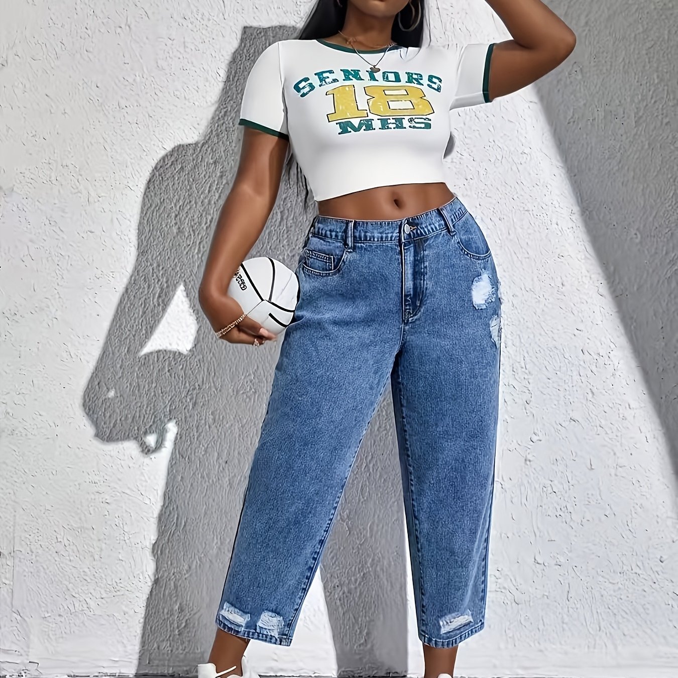 Image of High-elasticity Blue Distressed Straight- Pants - Stretchable Non-sheer Casual Wear With Ripped Knee (or Other) For - - Machine Washable Solid Color Pants For Everyday & Special Occasions Denim Jeans