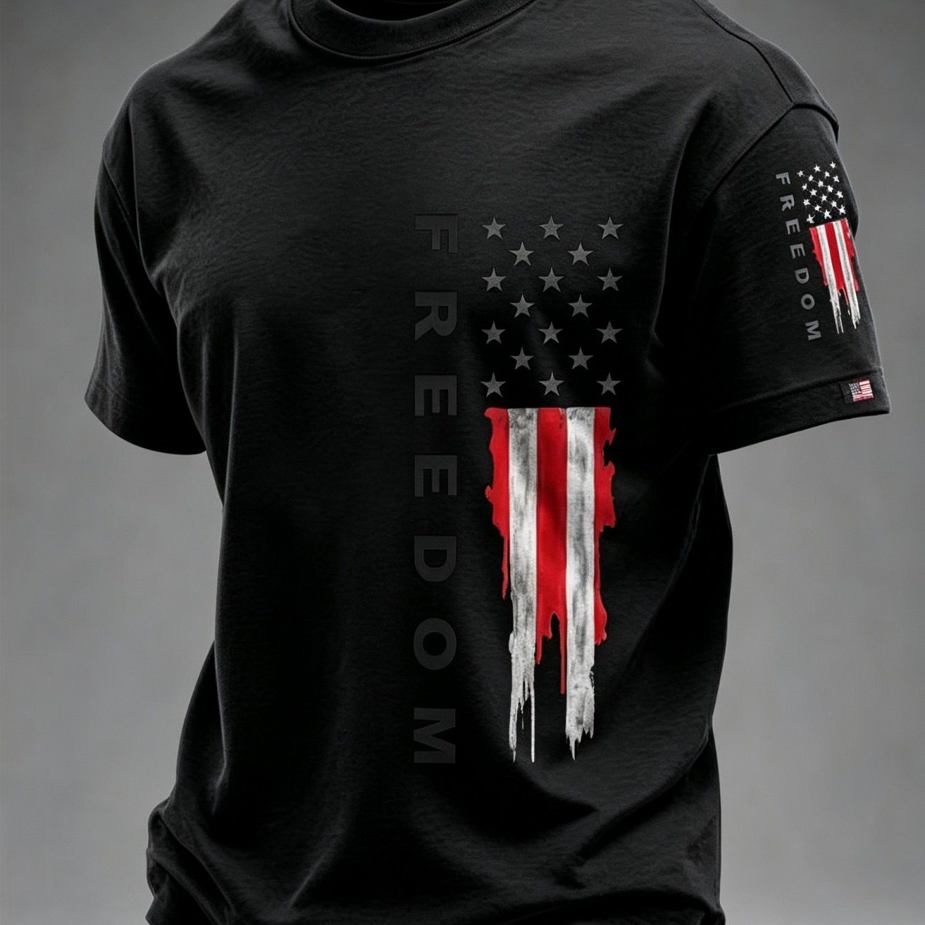 TEMU Men's Summer American Flag Letter Print T-shirt Patriotic Graphic Tee Casual Streetwear Loose Neck Short Sleeve Top, Plus Size