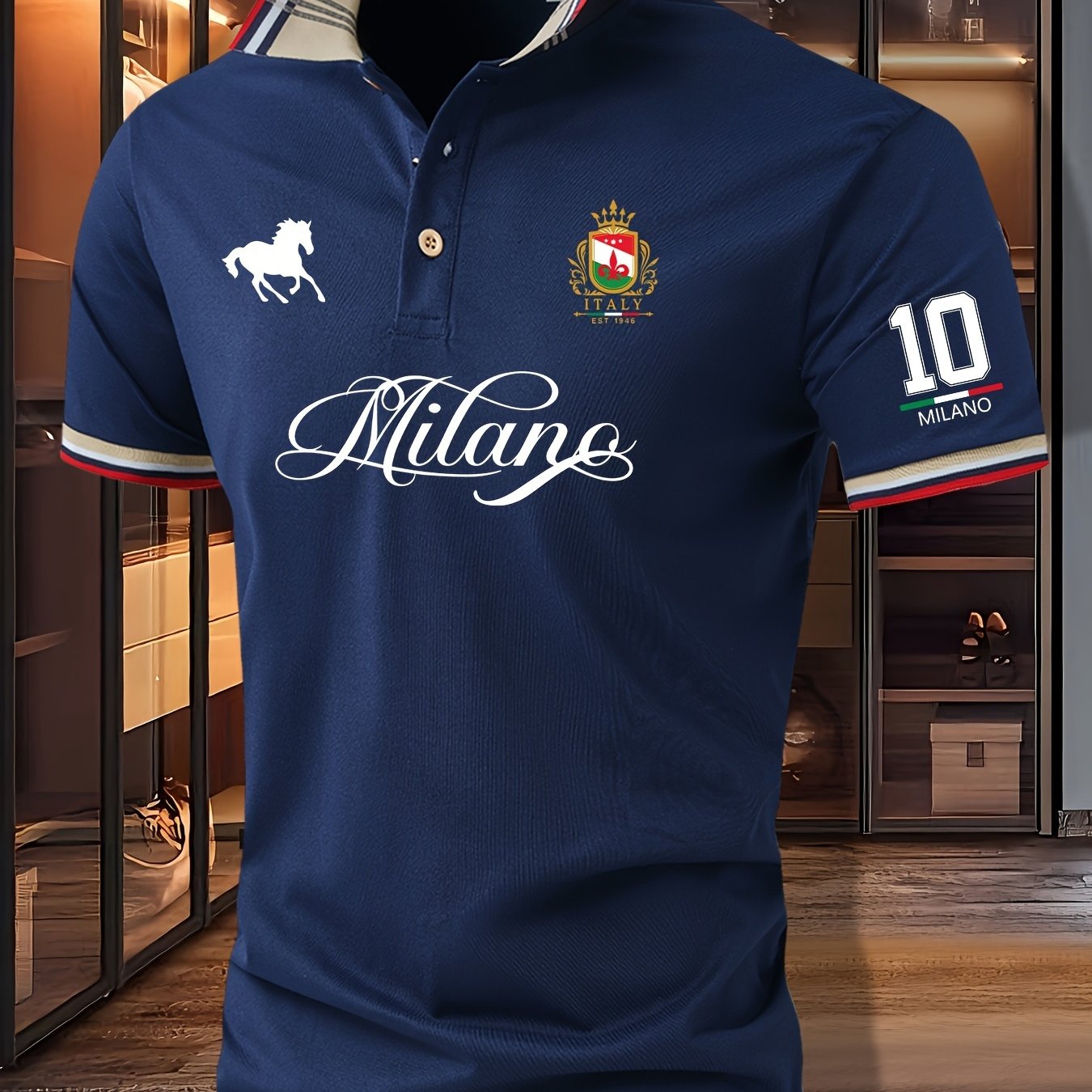 Image of 's Casual Sport Shirt With A Designer Collar, Featuring A Casual Pattern For Men's Tops, , A Sporty , And For Spring And Summer