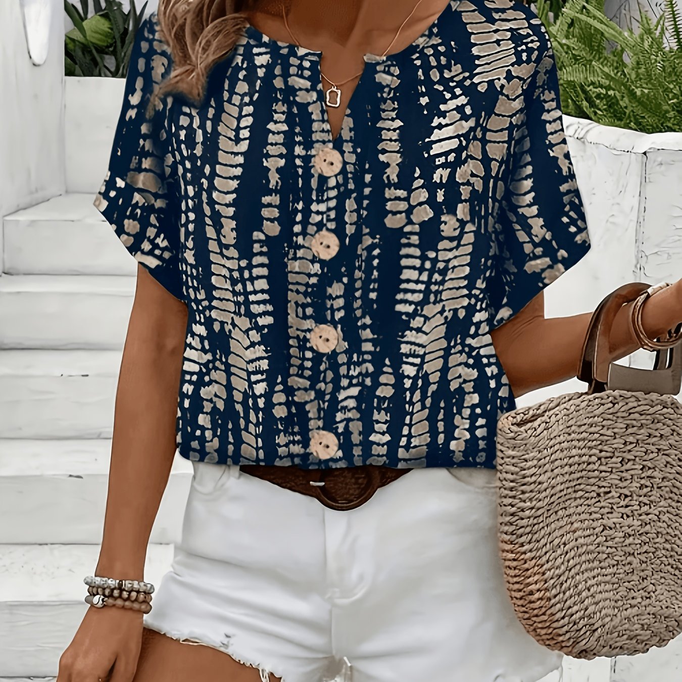 TEMU Women's Printed Blouse - Elegant Top For Spring, Summer, And Autumn, Machine Washable, Non-stretch, Suitable For Casual And Formal Occasions, ,
