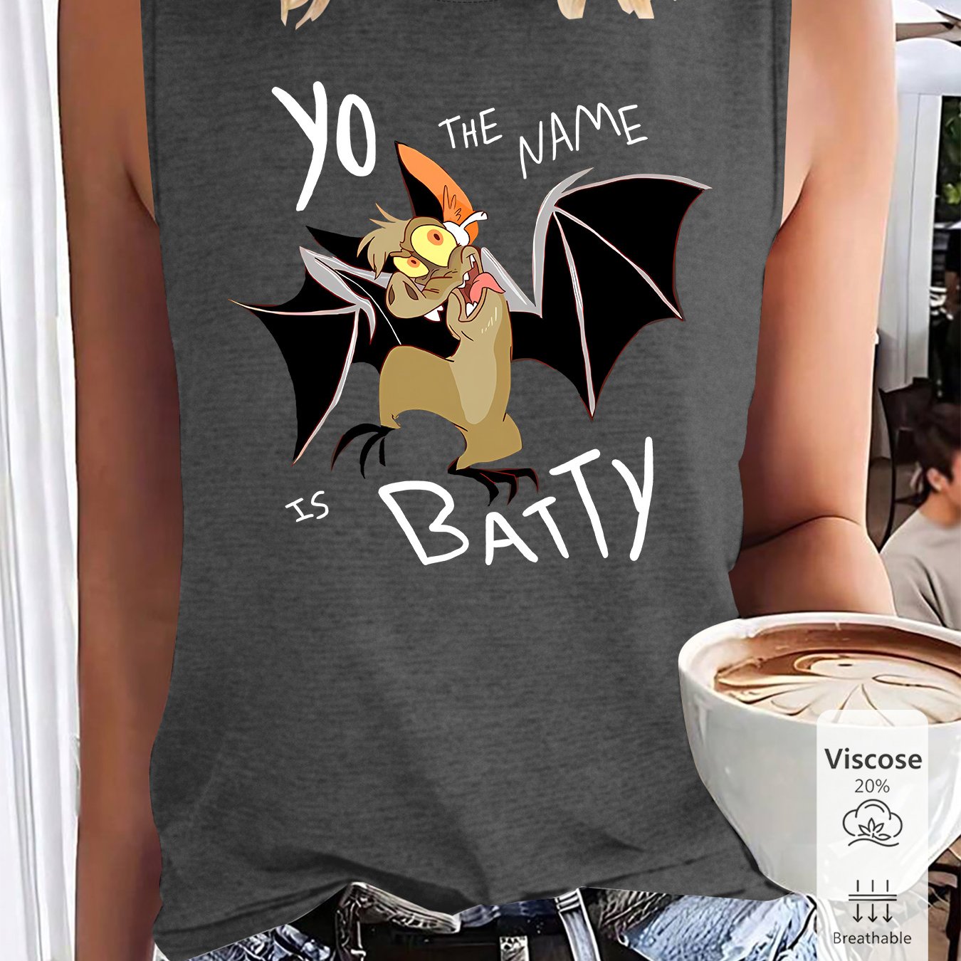 TEMU Women's Bat Print Sleeveless Tank Top - Yo Is Bat-themed Blouse Shirt | Retro Hawaiian Soft Lightweight Crew Neck Base Layer | Machine Washable