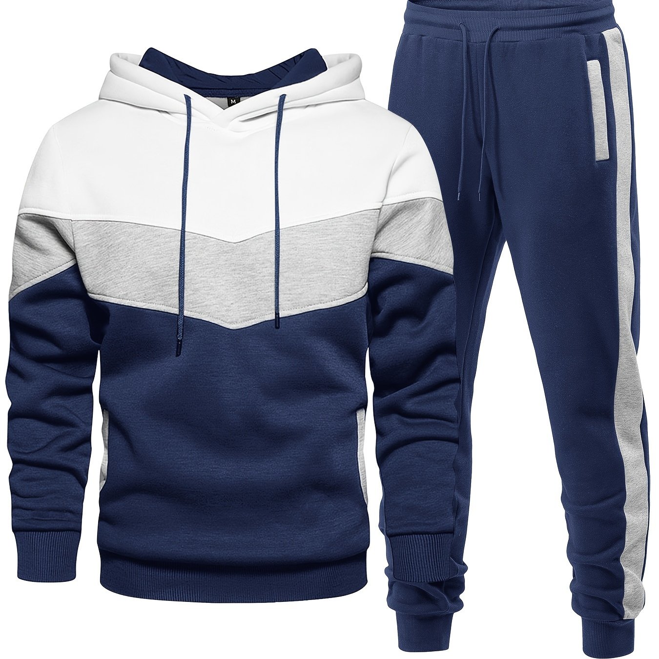 TEMU Conjunto de Sudaderas para Hombre 2pcs, Casual con Capucha y Bloques , Jersey deportivo para Correr