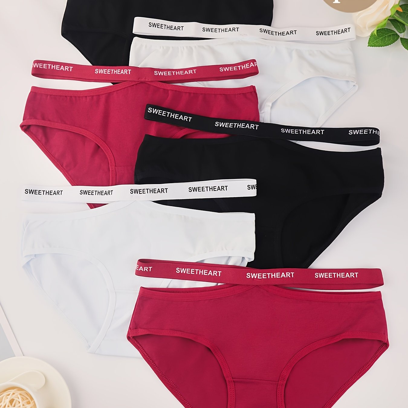 Image of 6-pack Women's Briefs, Logo Waistband Panties, Breathable Casual Everyday Fitted Underwear, Combination Women's Lingerie