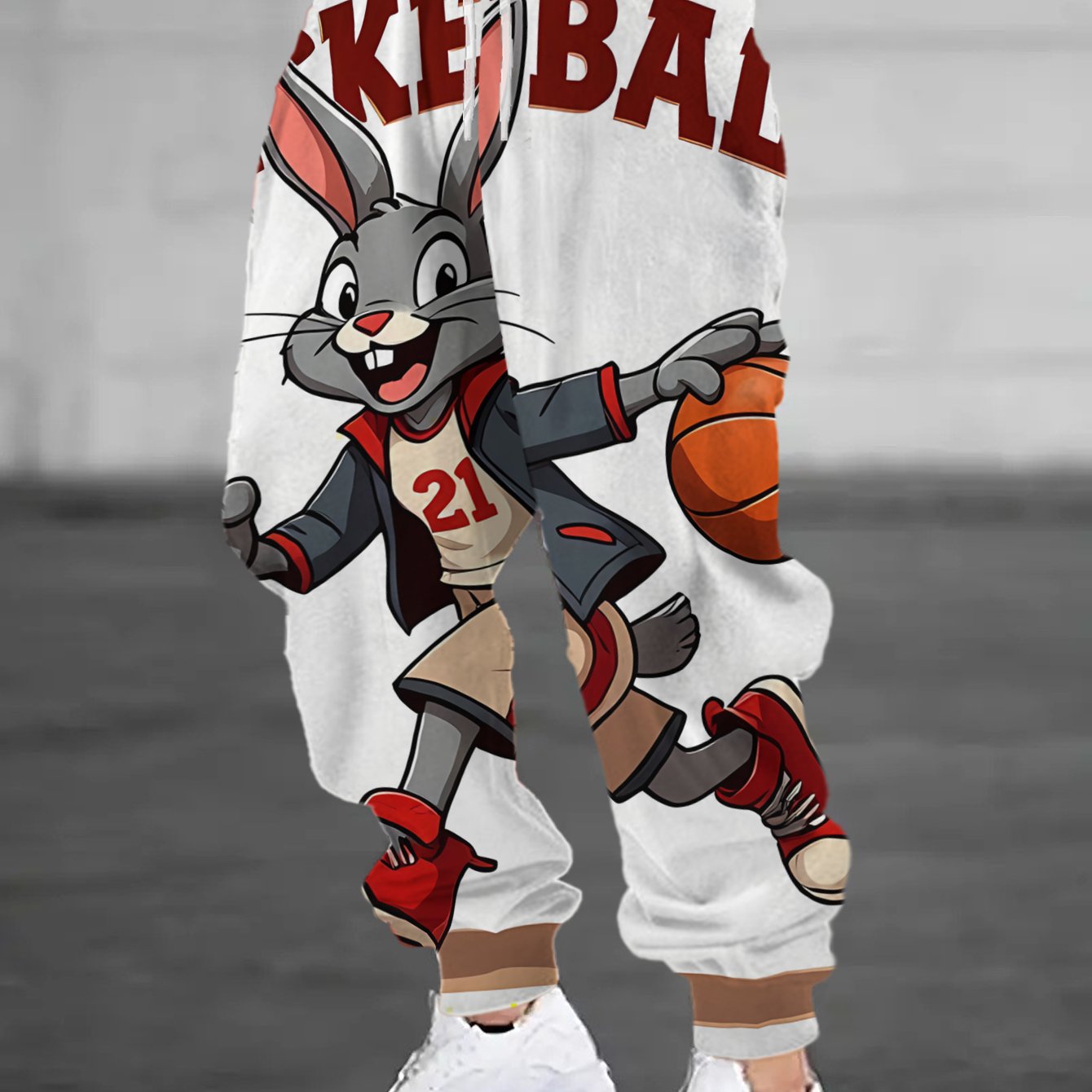 TEMU Men's Long Sweatpants Featuring Flat Digital Prints With A Cartoon Rabbit Playing Basketball. Stylish And Versatile Casual Sports Pants Are