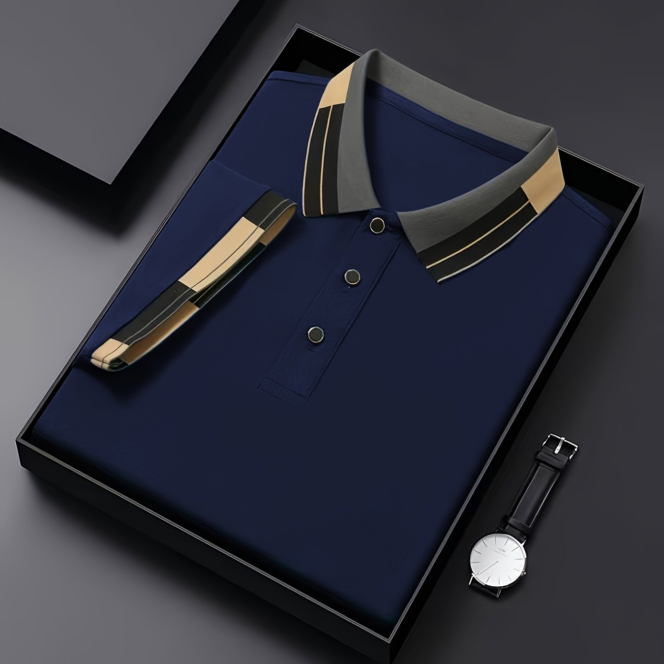 E-shop Herren-Neues Color-Block-Hemd, Jacquard-Kragen-Design, Knopfdetails, Leichtes Weiches Gewebe, Atmungsaktives Outdoor-Casual-Business-Hemd,