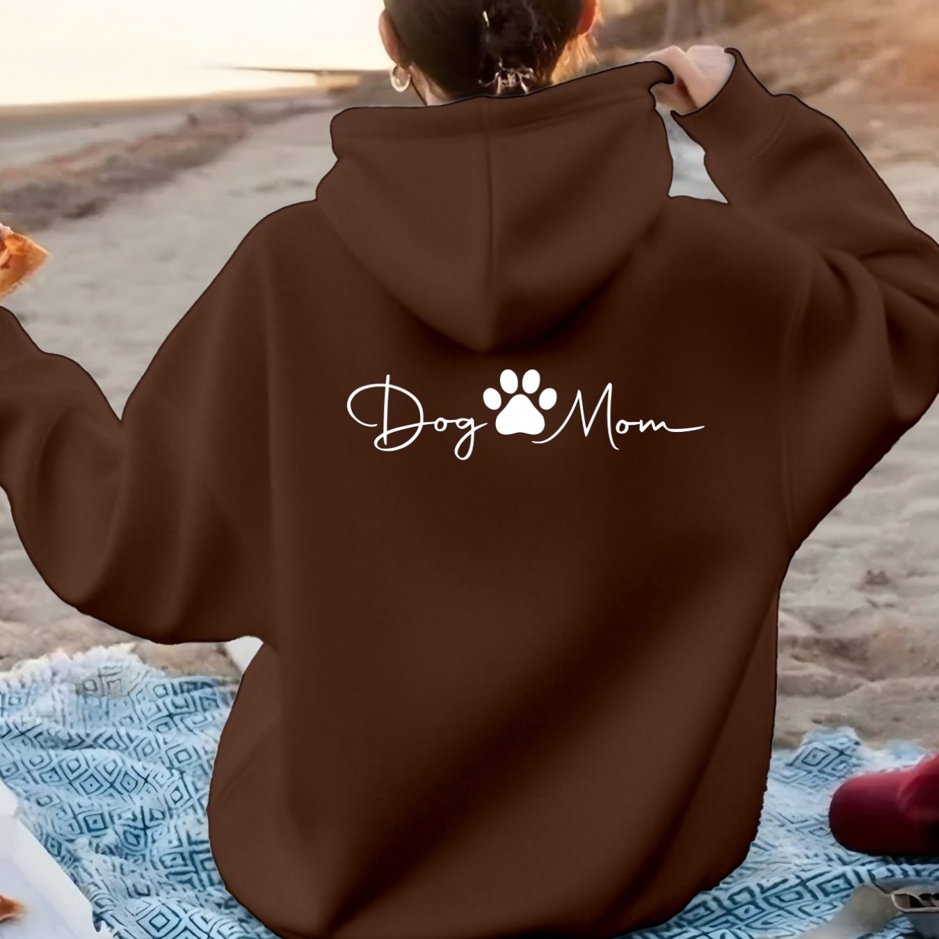 TEMU Dog Mom Paw Print Pattern, Warm And Cute. Women's Fashionable Casual Sporty Hoodie With Back Print
