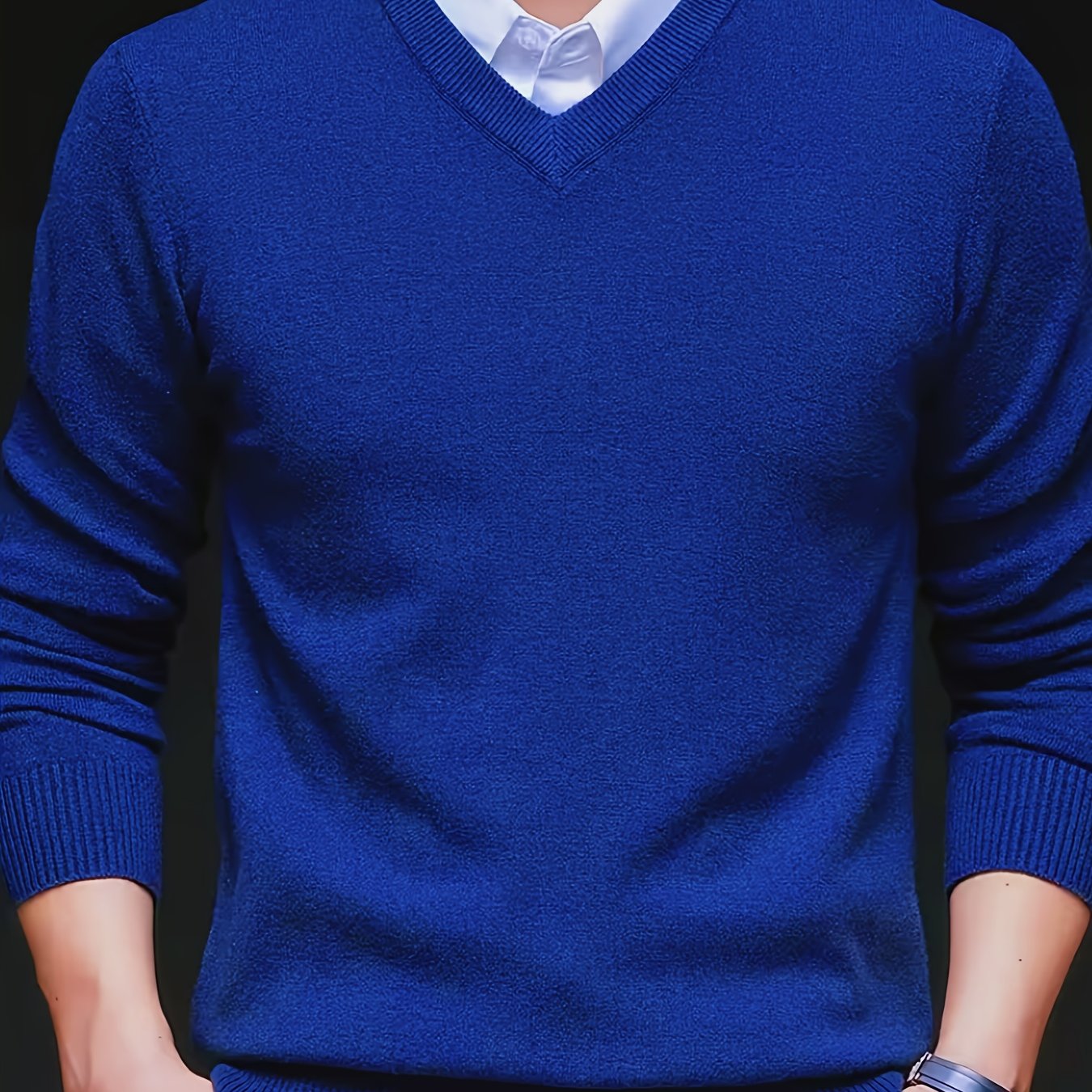 E-shop Herren V-Ausschnitt Langarm Pullover - Weicher, dehnbarer Strickpullover, H-Linien Silhouette, Unifarben, lässiger Winterpullover für