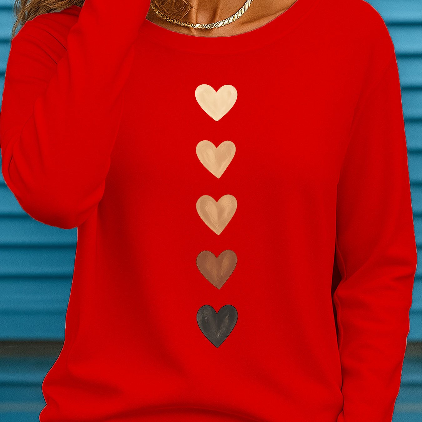TEMU Plus Size Women's Long-sleeved Round Neck T-shirt, New Peach Heart Print Ii 606