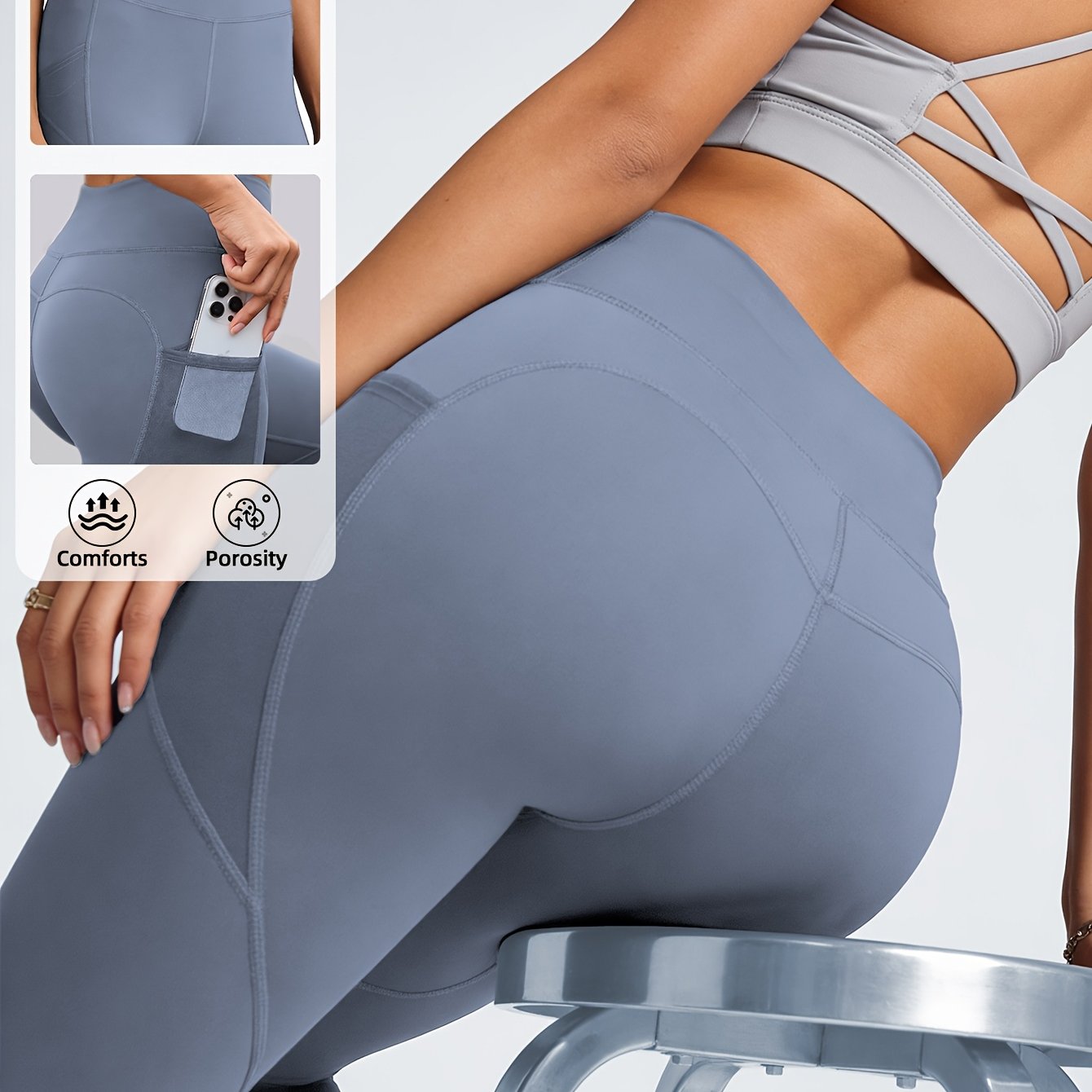 E-shop 1 Stück High-Waist Bauchkontroll-Po-Lifting-Hose, Damenlange Hose, Hochelastisches Gewebe, Dreidimensionale Schnittführung zur Körperformung