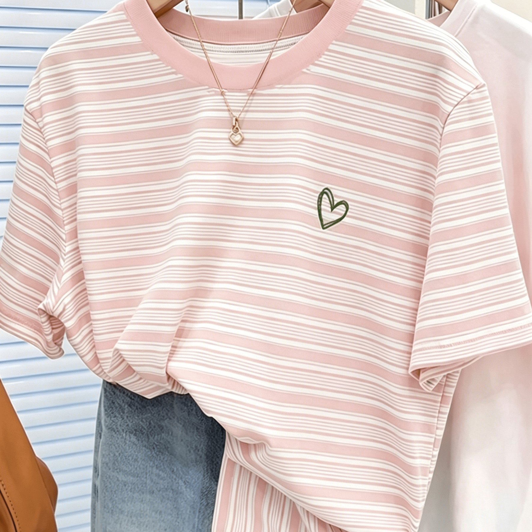 TEMU Plus Size, Plus-size Women's Colorful Striped T-shirt, A Must-have For , Heartbeat Signal, Super Brightening, Gentle Style